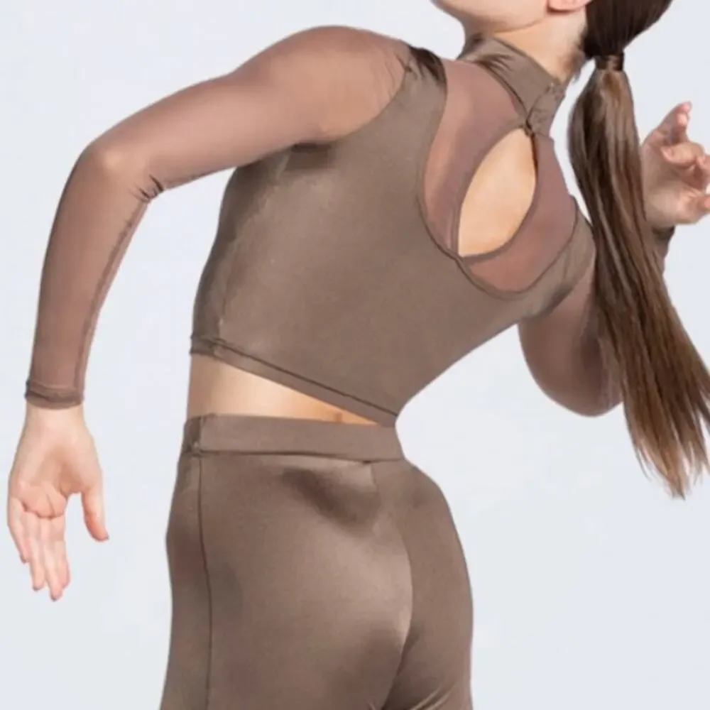 Weissman Lustre Overlay Crop Top Size MC -10-12 in mocha color